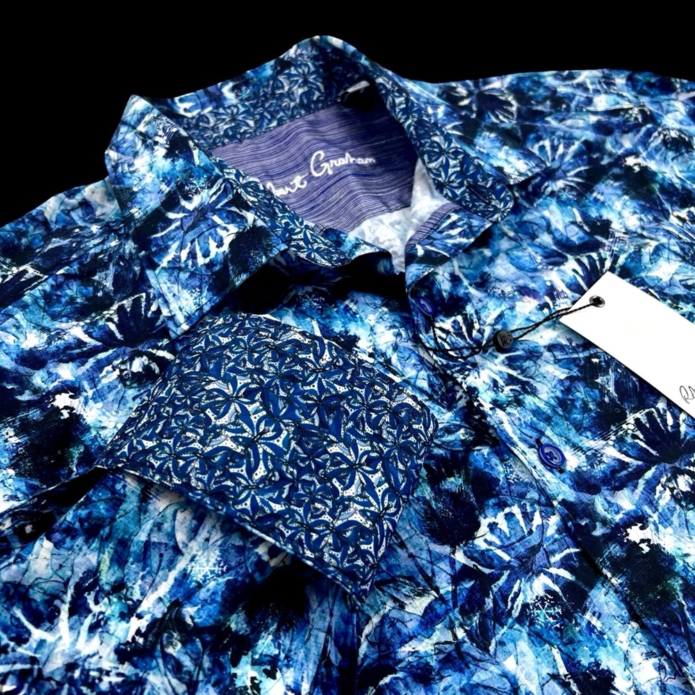 NEW Robert Graham Blue Floral Abstract XL Blue Classic Fit Sport Shirt